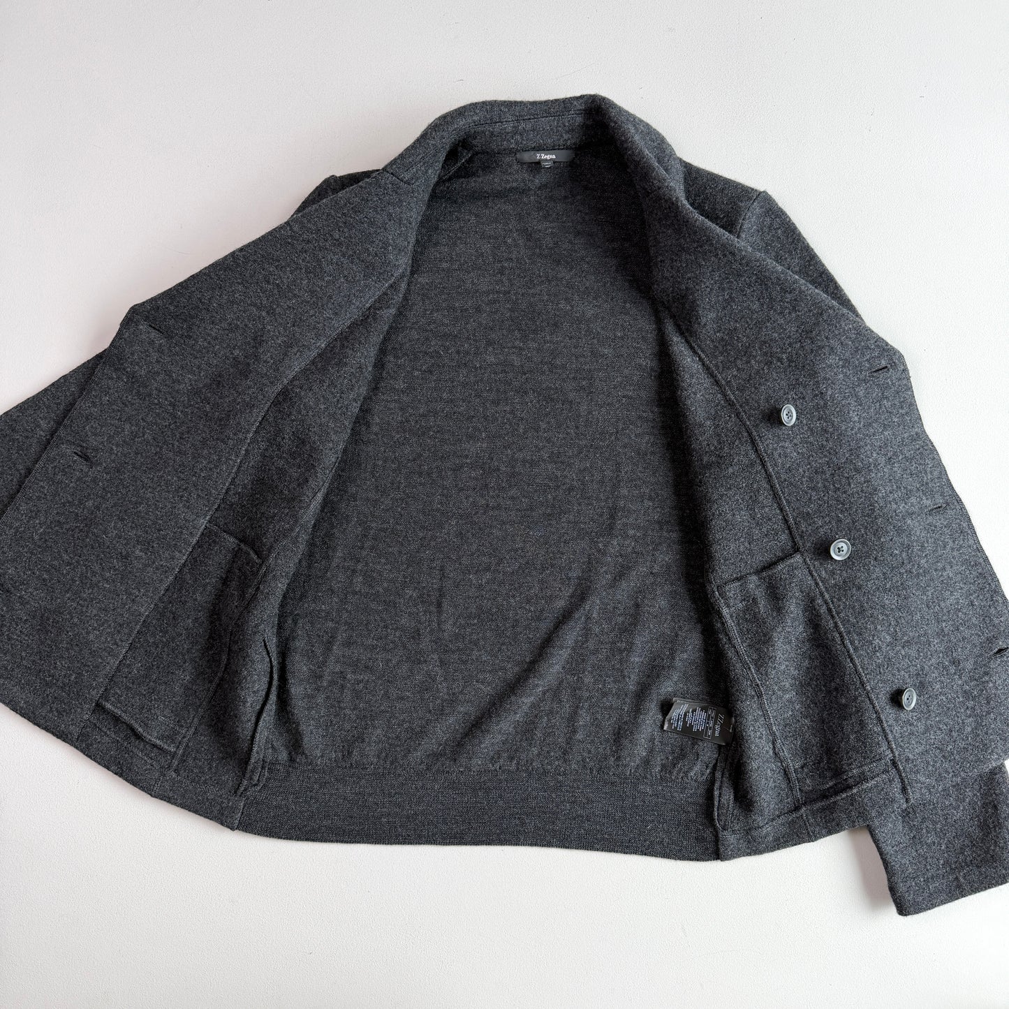 Z Zegna (M) 100% Wool Double Breast Gray Sweater Jacket