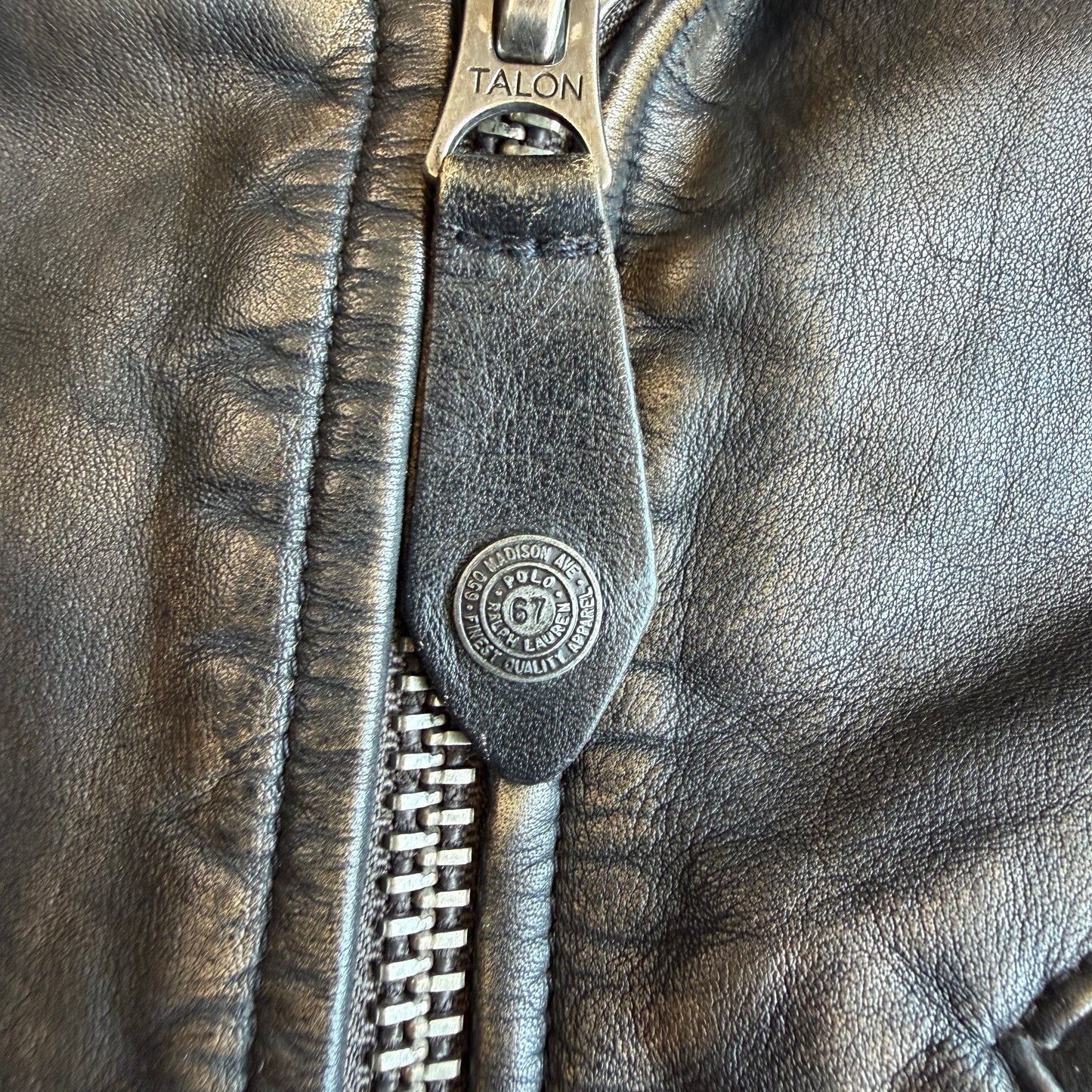 MINT! Polo Ralph Lauren (L) Bronze Leather Horizontal Zip Motorcycle Jacket