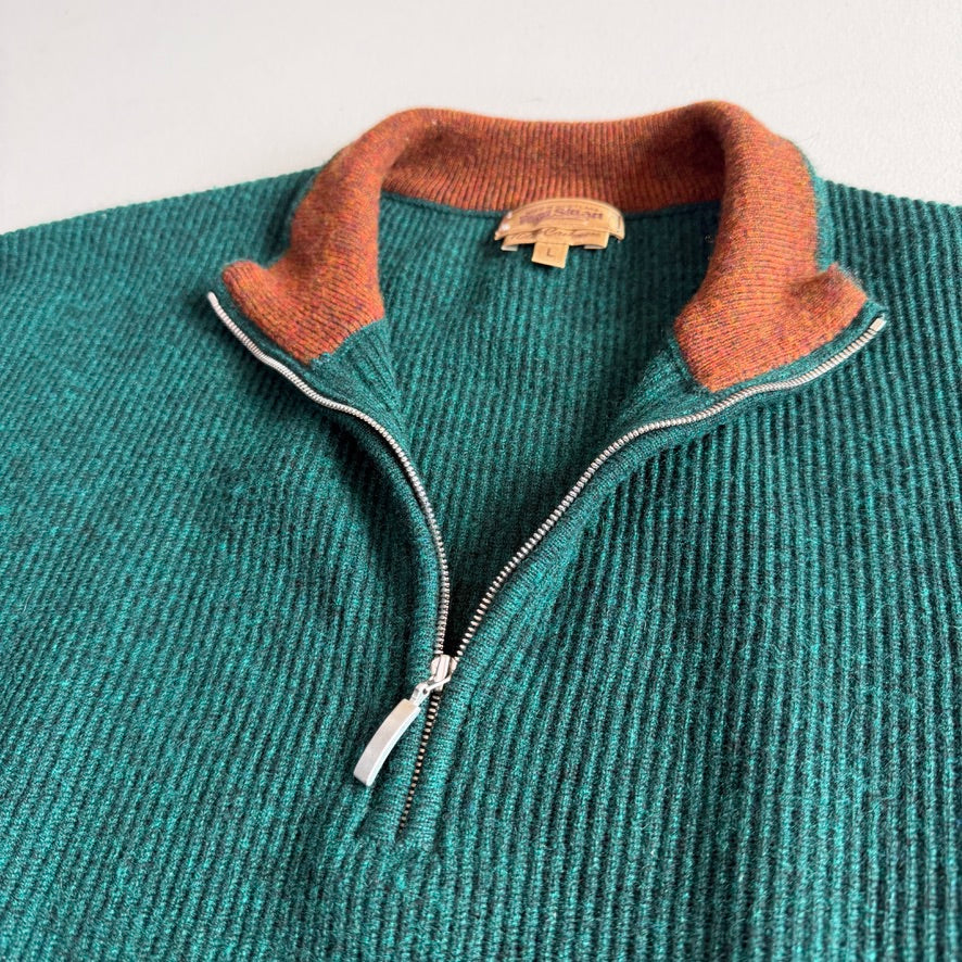 Paul Stuart (L) 100% Cashmere Emerald Green Quarter-Zip Sweater