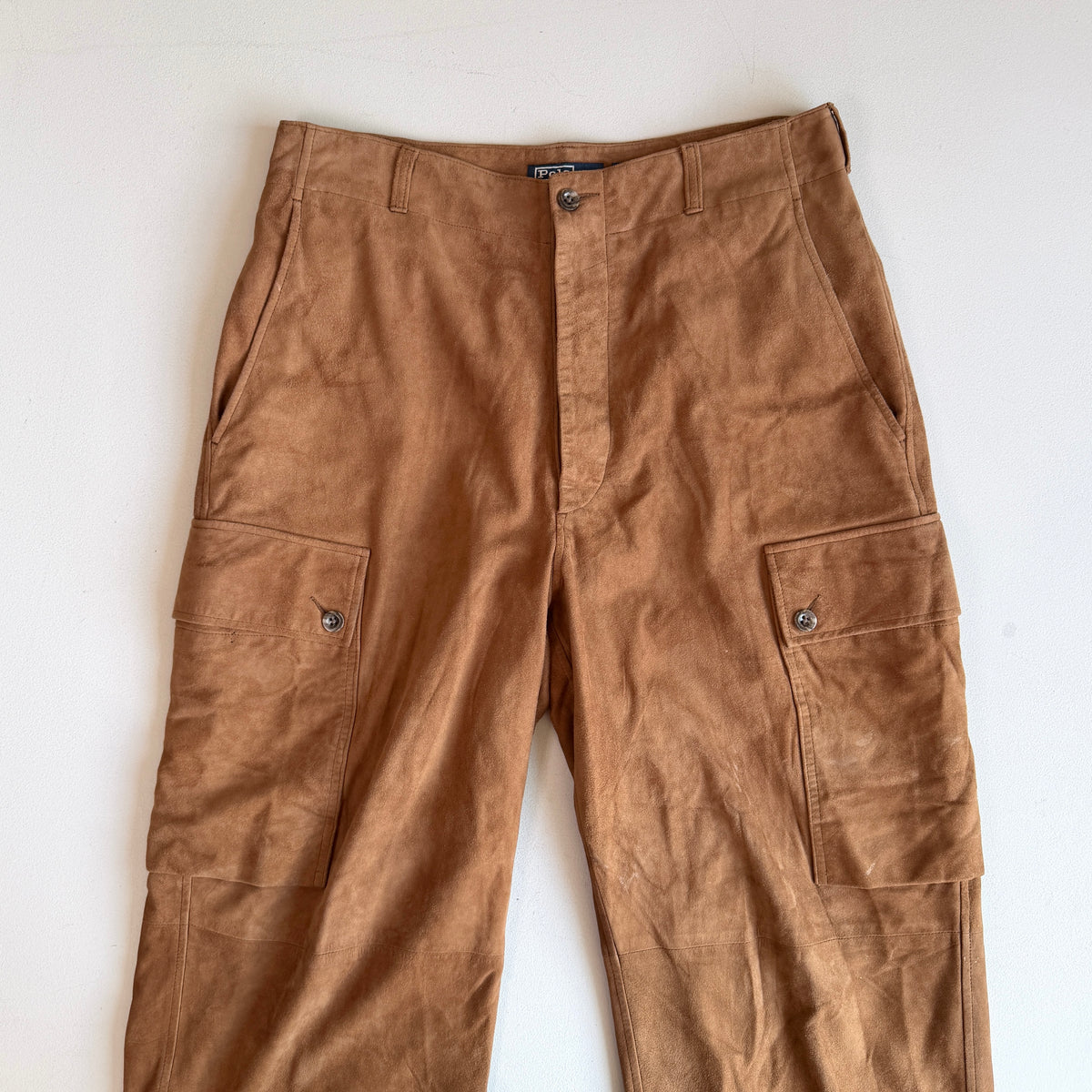 Polo Ralph Lauren (34x30) Suede Leather Tawny Brown High Waist Cargo Pants