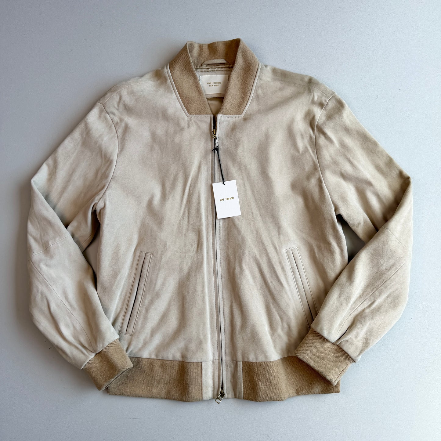 NWT Aime Leon Dore (L) Goat Suede Leather Bone White Bomber Jacket (Copy)