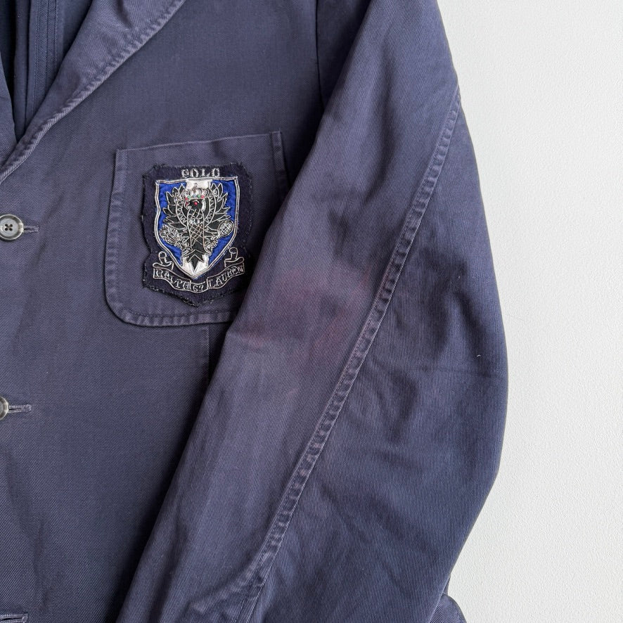 VNTG Polo Ralph Lauren (L / XL) Crest Navy Blue Cotton Twill Sport Coat