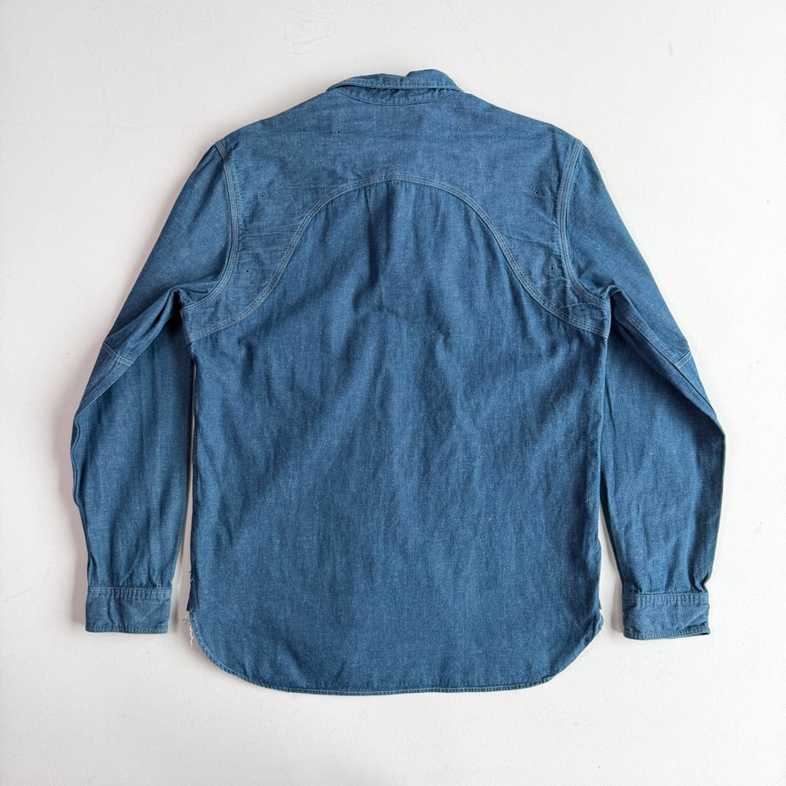 RRL Ralph Lauren (L) Indigo Cotton/Ramie Chambray Scalloped Yoke Work Shirt