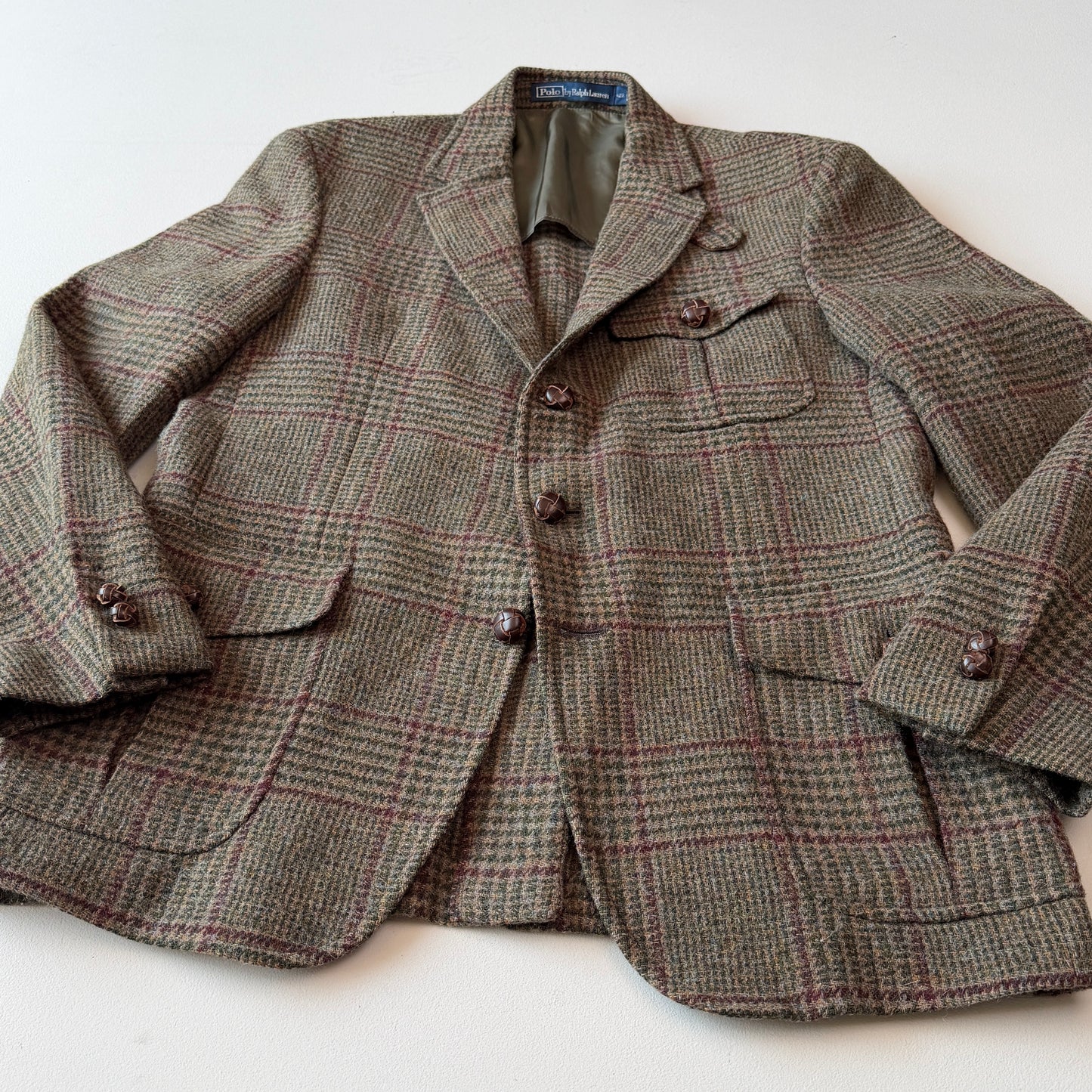 Polo Ralph Lauren (42R) Half-Norfolk Glen Plaid Suede-Trim Coat