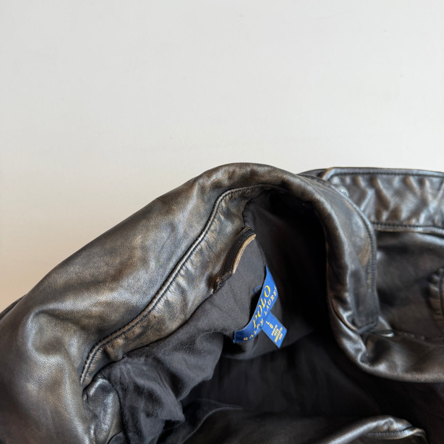 MINT! Polo Ralph Lauren (L) Bronze Leather Horizontal Zip Motorcycle Jacket