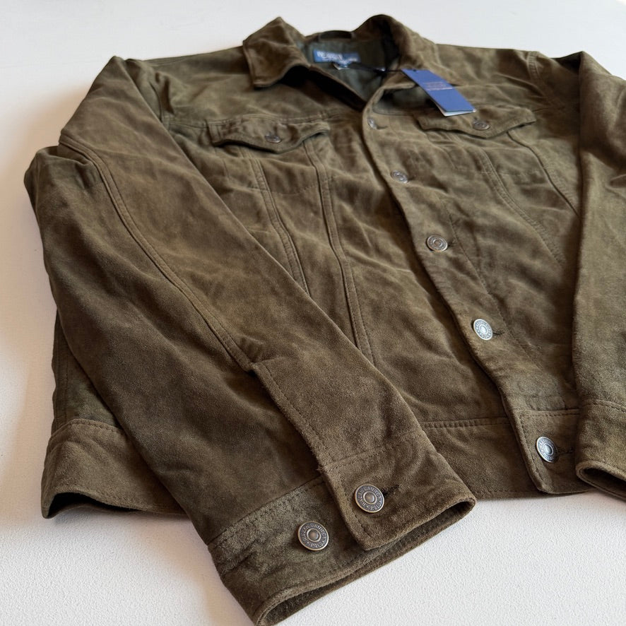 NWT Polo Ralph Lauren (XL) Olive Green Goat Suede Leather Trucker Jacket