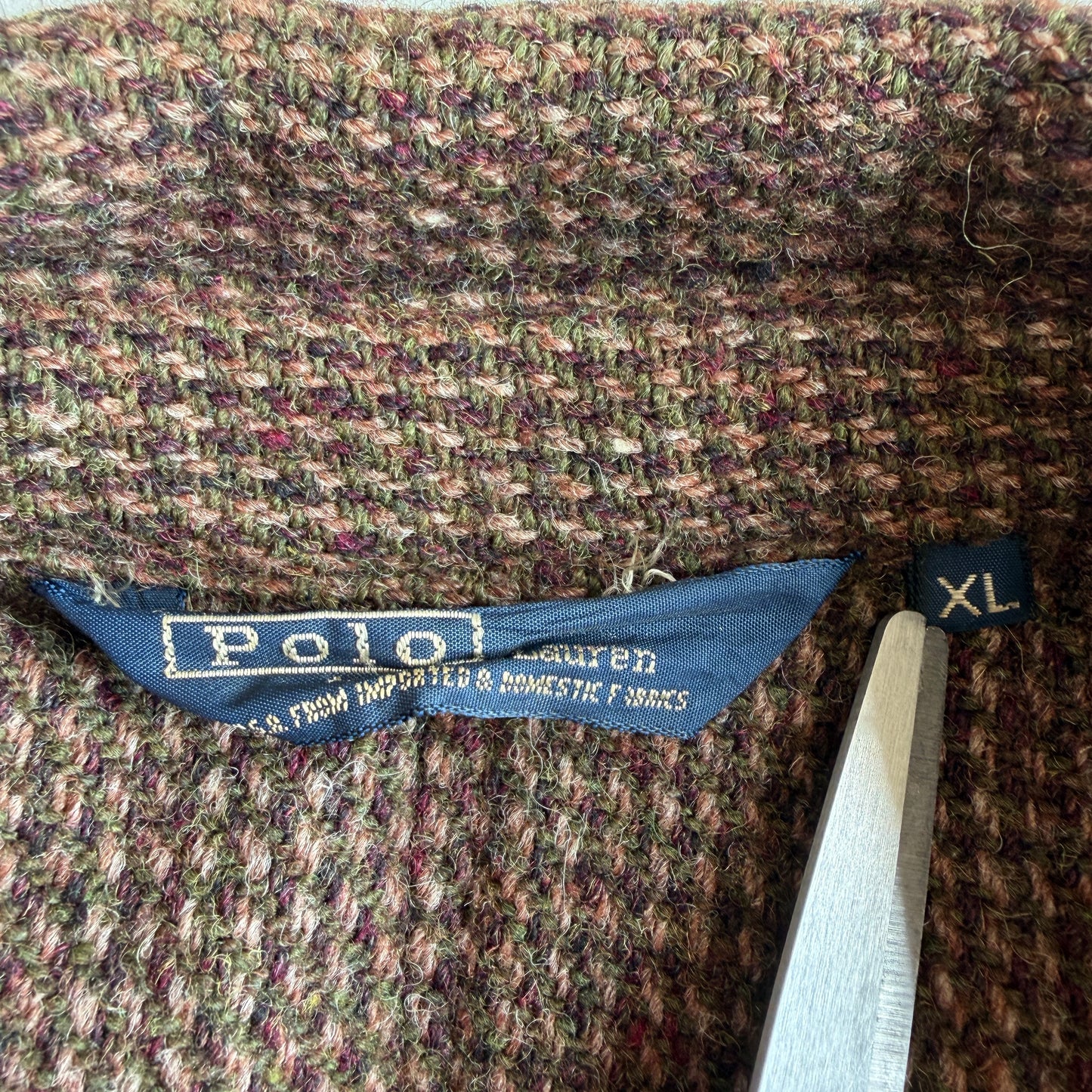 VNTG Polo Ralph Lauren (XL) Norfolk Wool Tweed Belted Melange Jacket Coat