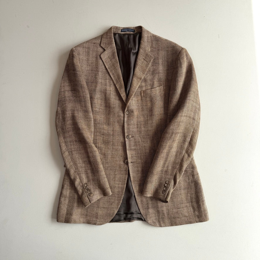 Polo Ralph Lauren (42L) Brown 100% Flax Tweed Herringbone Sport Coat