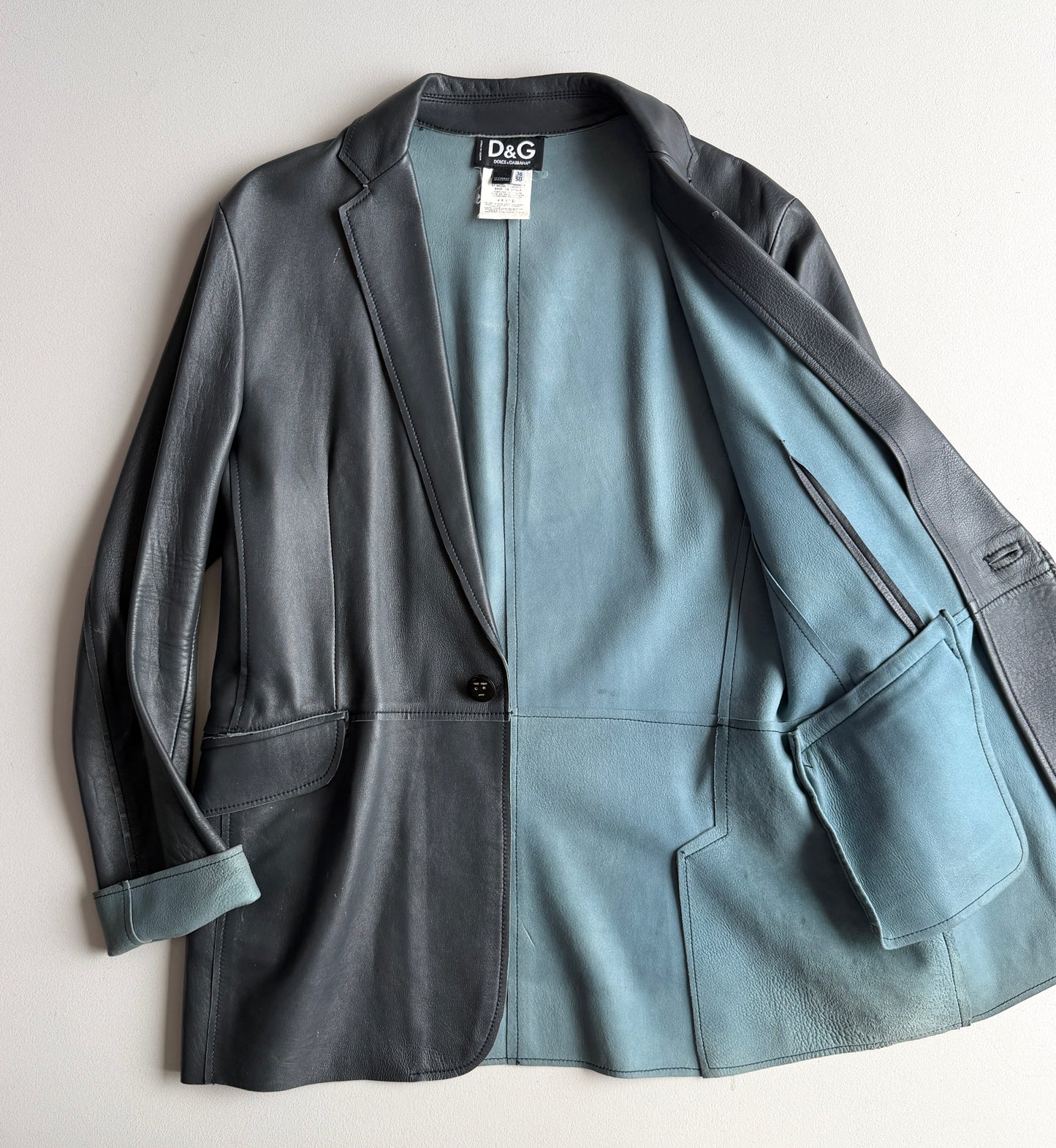 Dolce & Gabbana (50IT) Slate Blue/Teal Leather Single Button Sport Coat