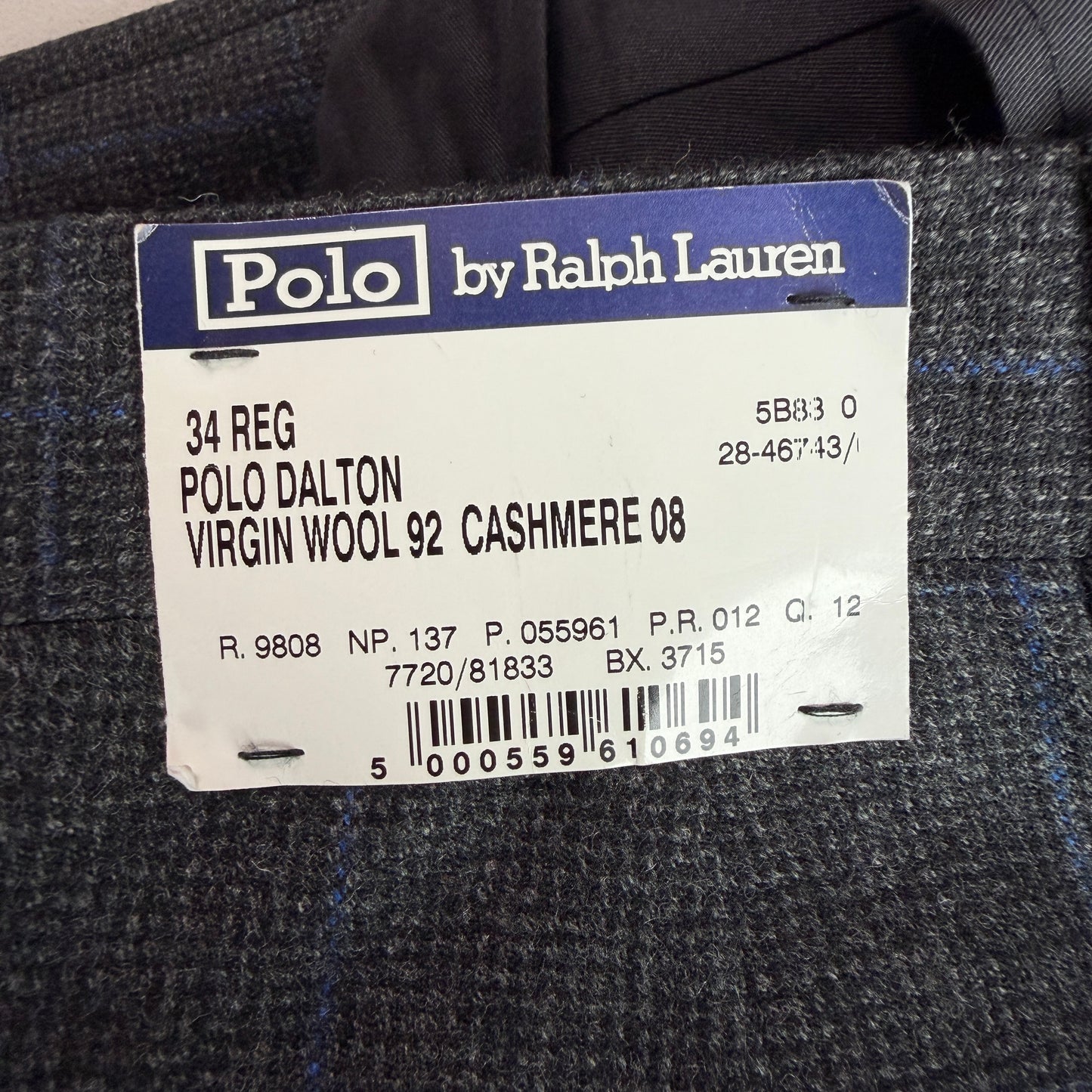 NWT VNTG Polo Ralph Lauren (34W) Wool Pleated Blue-Overcheck Trouser Pants