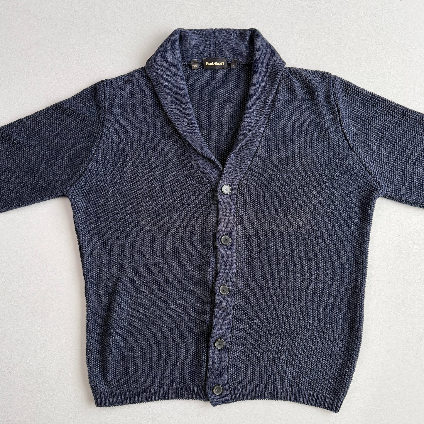 Paul Stuart (L) 100% Linen Indigo Dyed Knit Cardigan Sweater