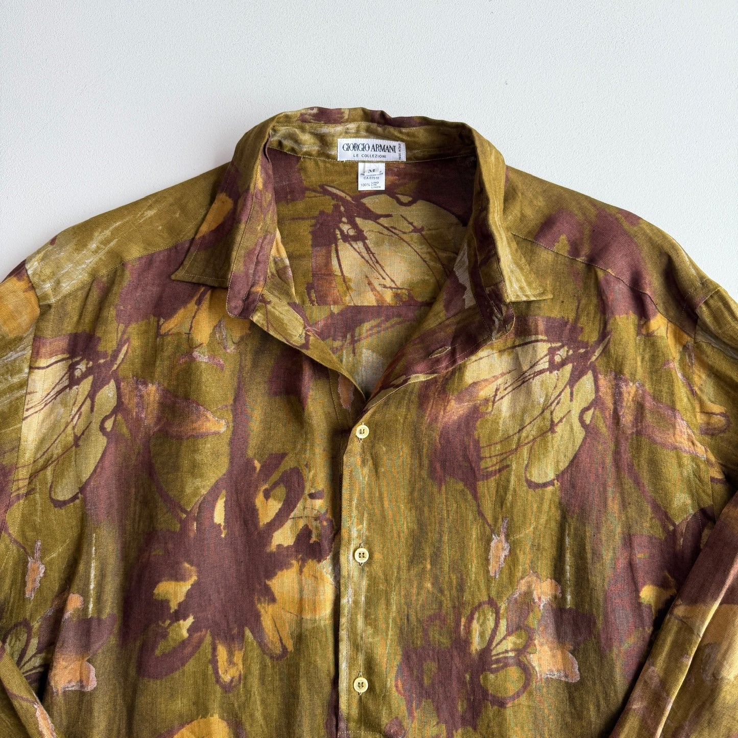 VNTG Giorgio Armani (M / L) 100% Linen Floral Abstract Popover Shirt