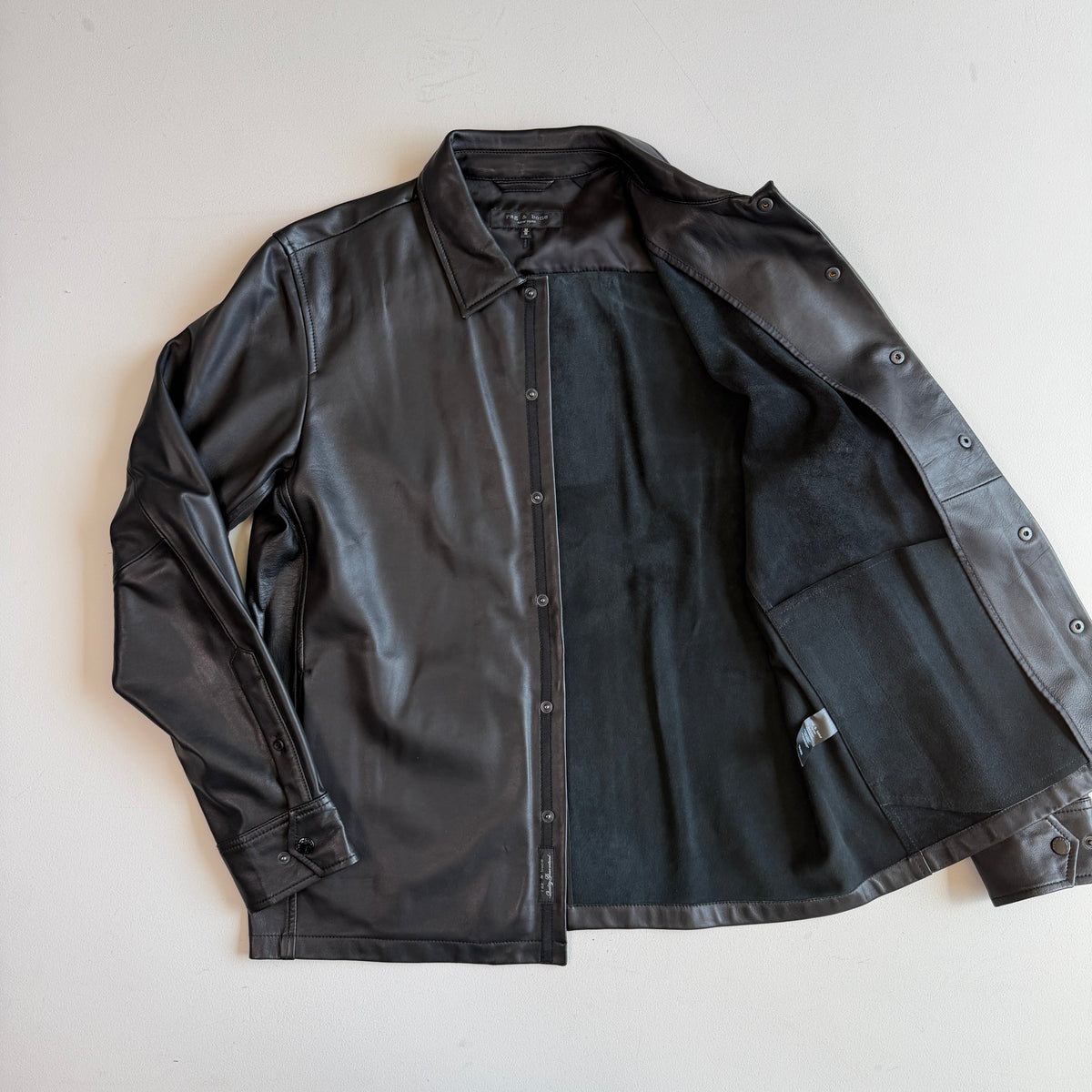 rag & bone (M) Glove-Soft Lamb Leather Snap Black Overshirt Jacket