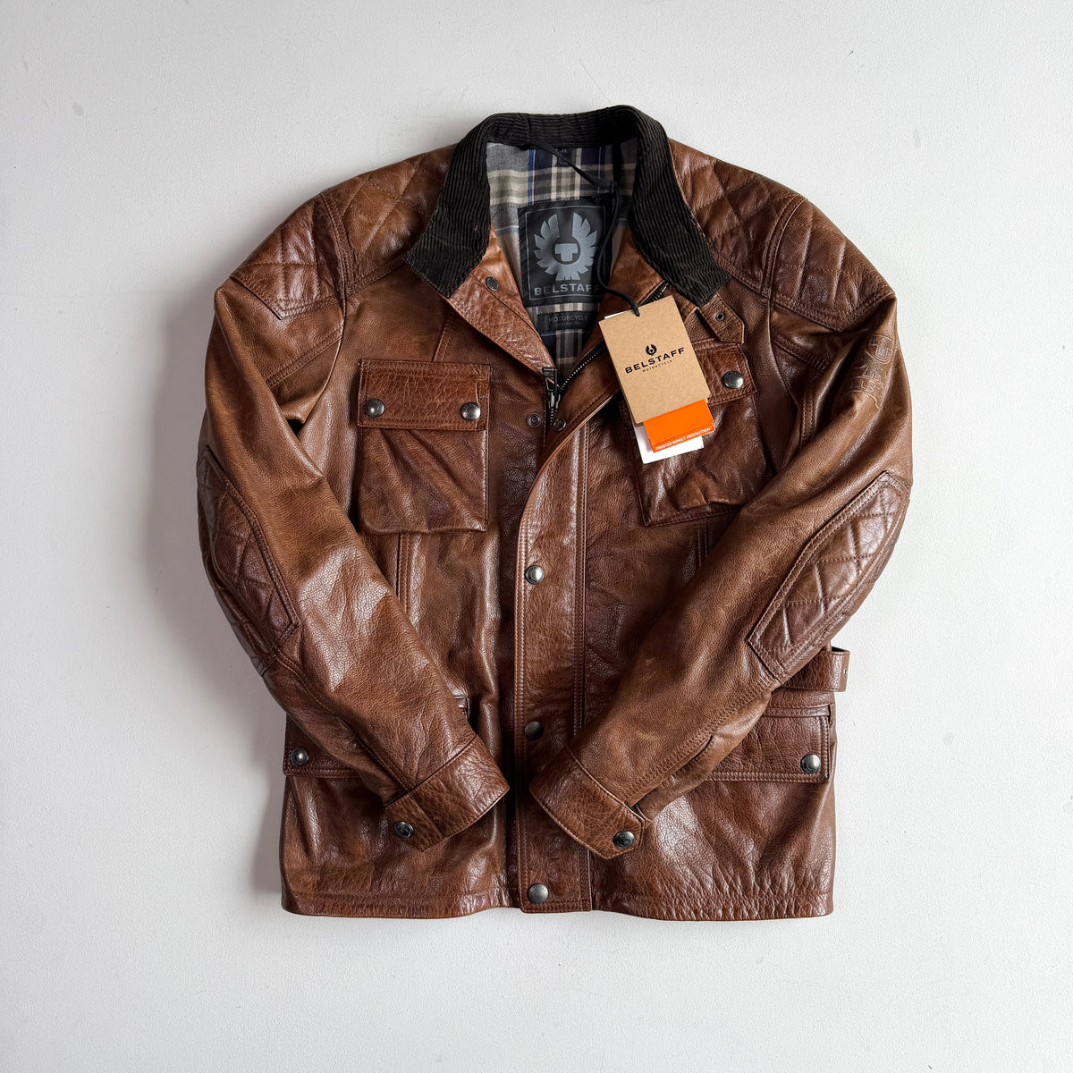 NWT Belstaff (L/XL) Turner Leather Brown Partial-Belt Motorcycle Jacket