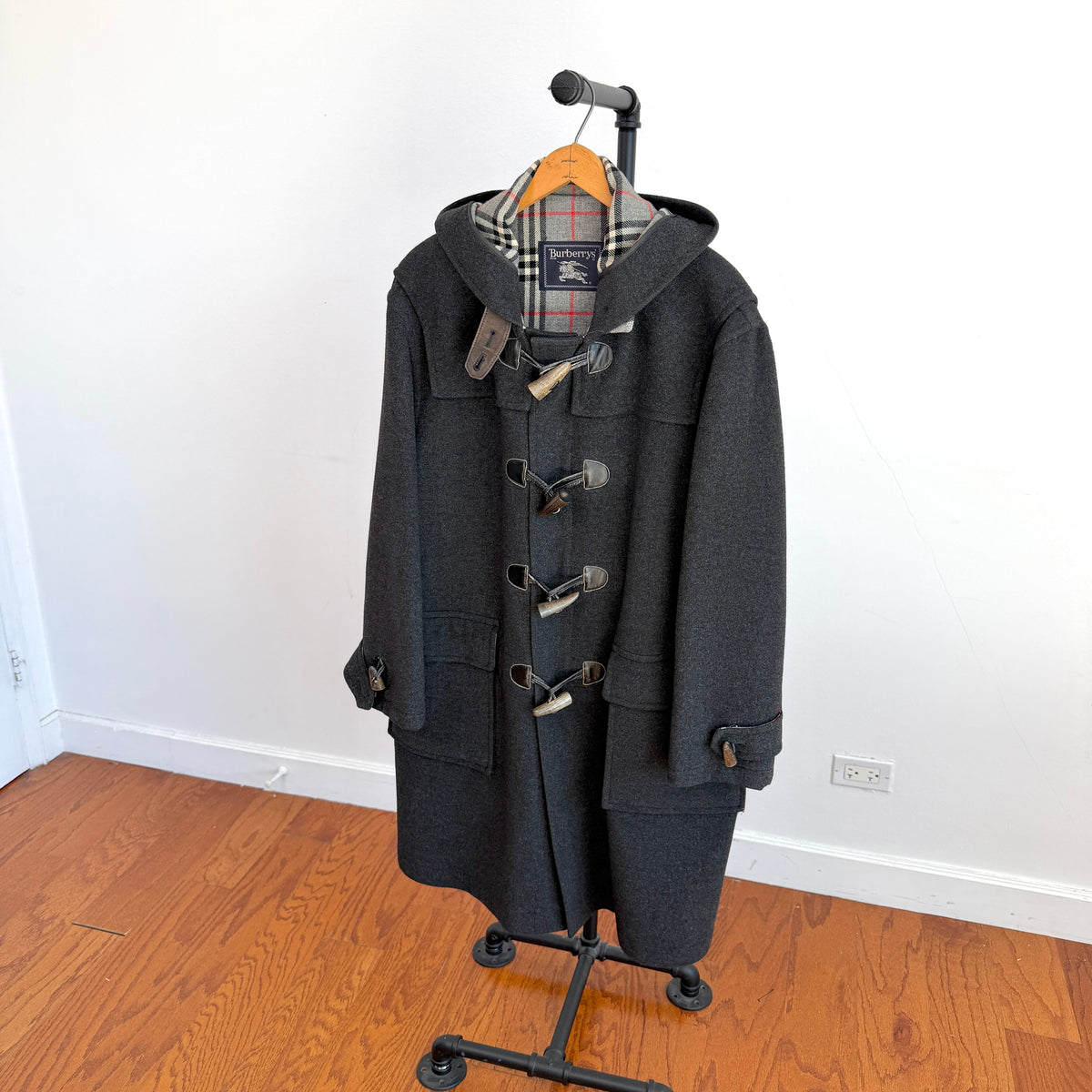 VNTG Burberry (50 /52) Gray Wool/Cashmere Leather Trim Duffle Coat
