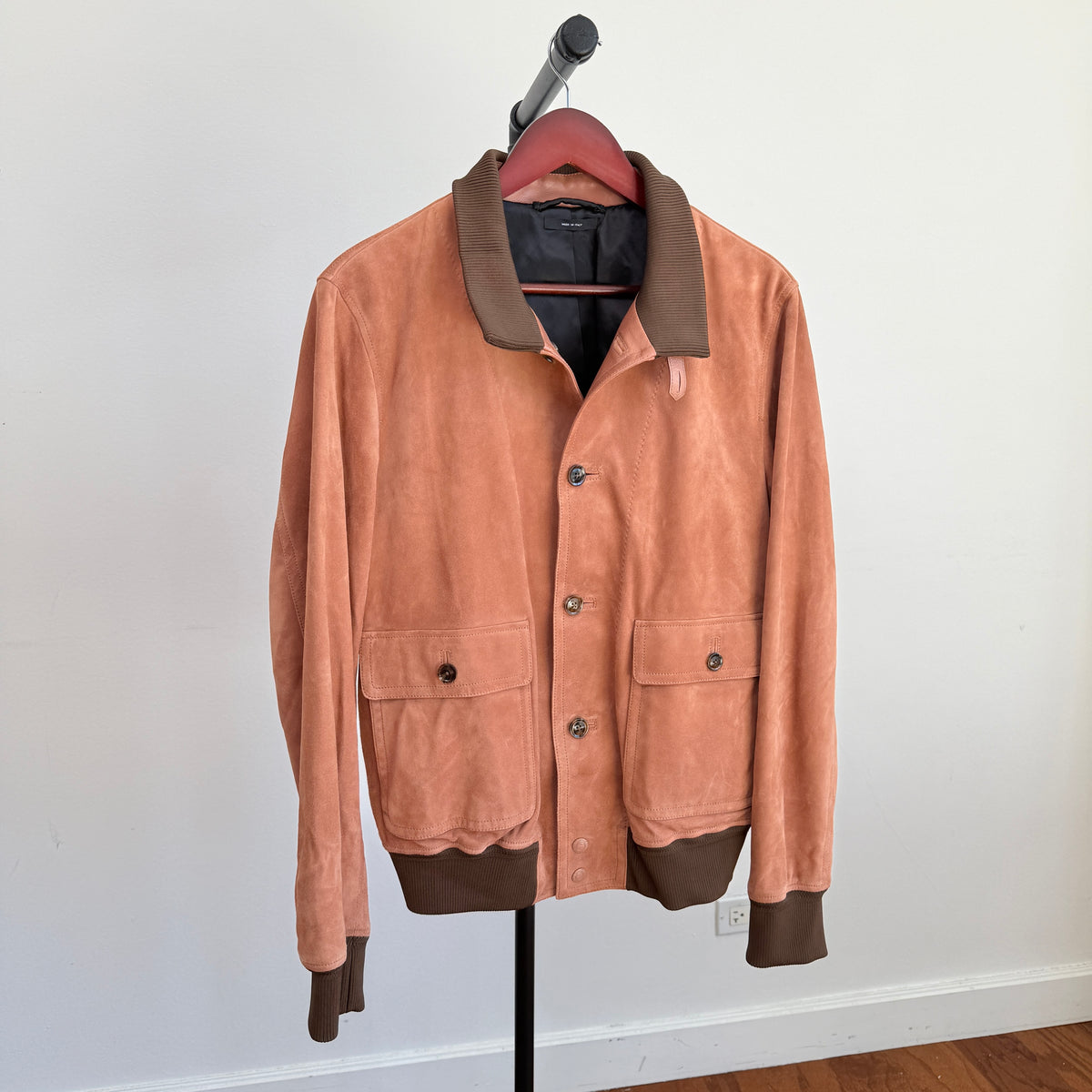 MINT! Tom Ford (50 IT) Blush Clay Calfskin Suede Leather Bomber-Style Jacket