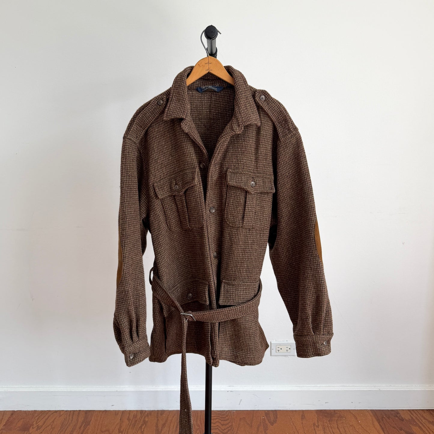 VNTG Polo Ralph Lauren (XL) Norfolk Wool Tweed Belted Melange Jacket Coat
