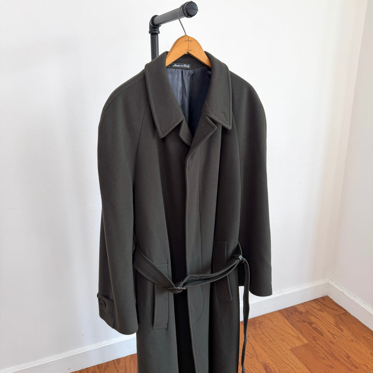 VNTG Giorgio Armani (38) Forest Green Wool/Cashmere Belted Balmacaan Overcoat