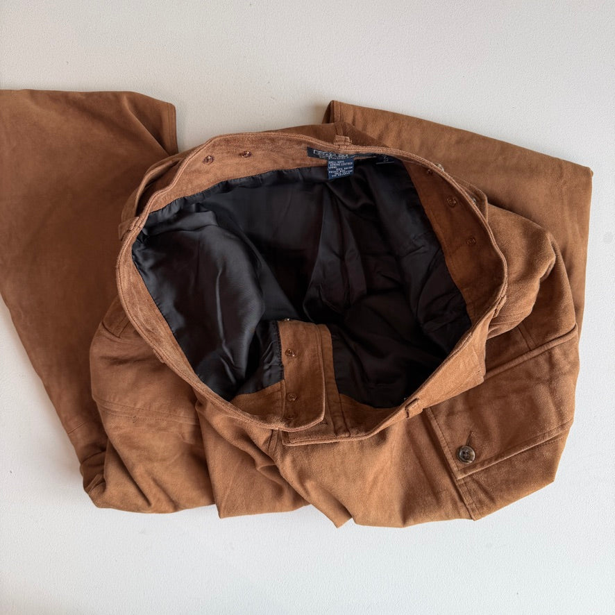 Polo Ralph Lauren (34x30) Suede Leather Tawny Brown High Waist Cargo Pants