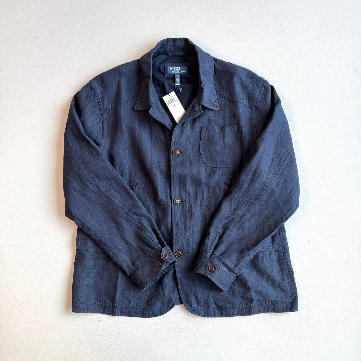 NWT Polo Ralph Lauren (2XL) 100% Linen Navy Blue Herringbone Field Utility Jacket