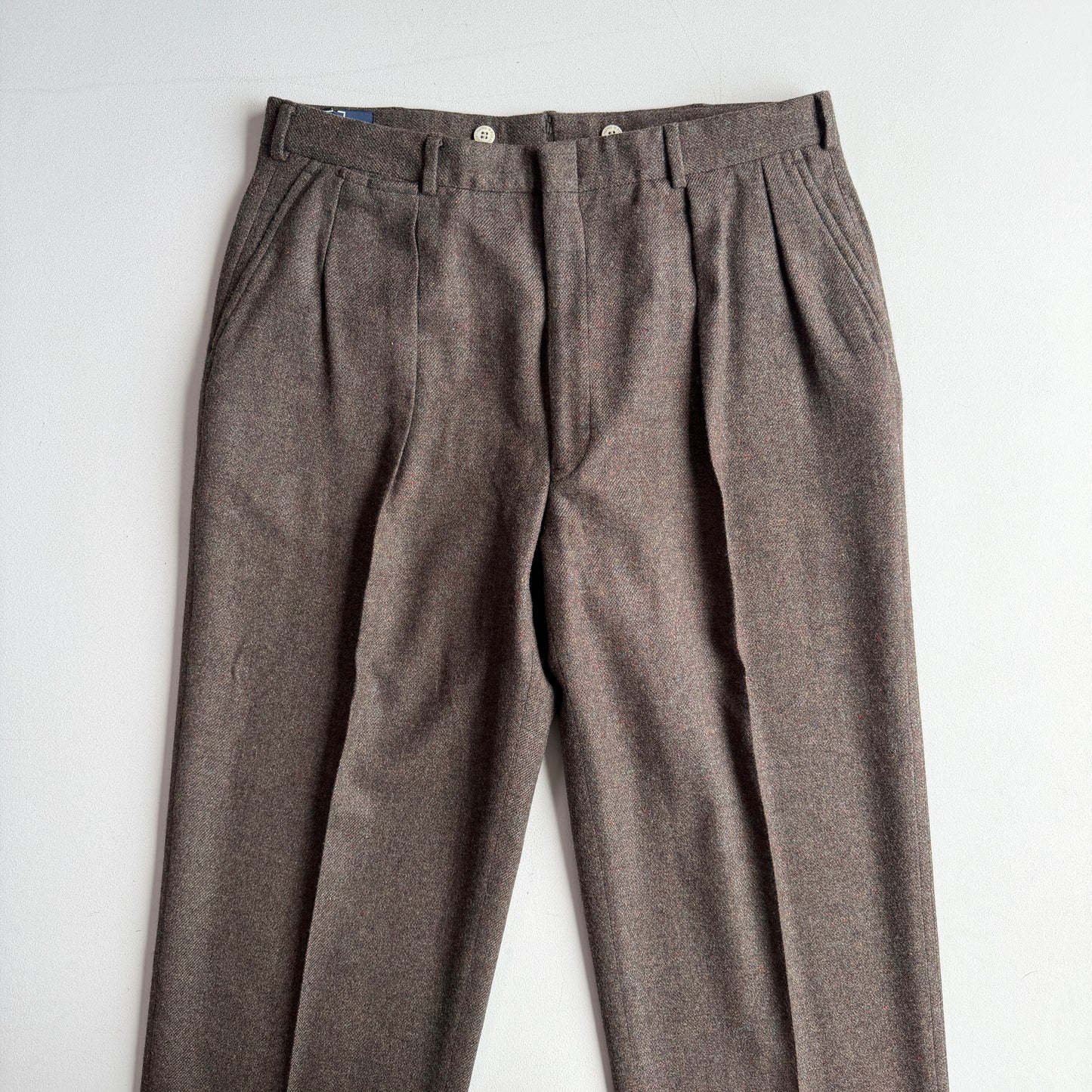 VNTG Polo Ralph Lauren (37x33) Dual Cinch-Back Melange Tweed Wool Trouser Pants
