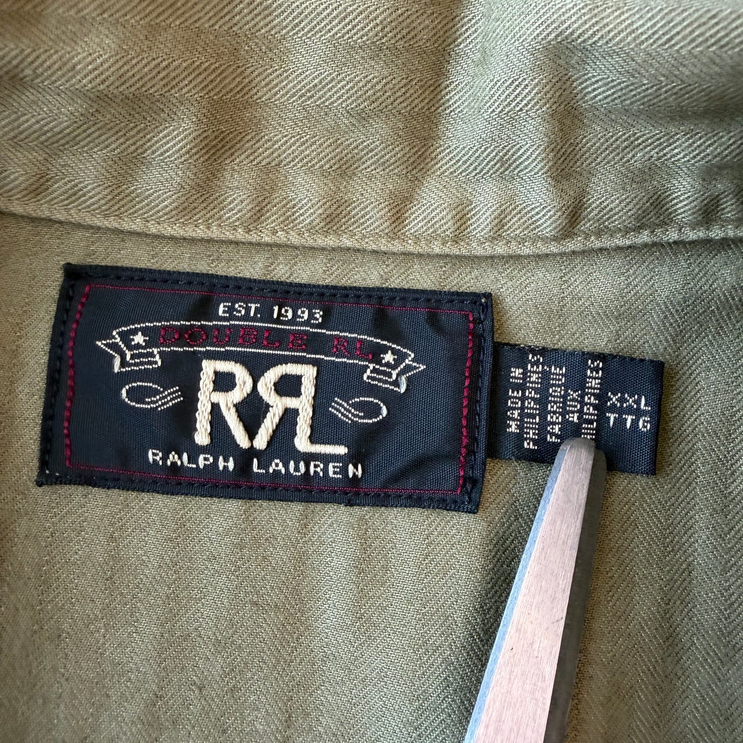 RRL Ralph Lauren (2XL) Olive Military Herringbone Twill Over Shirt