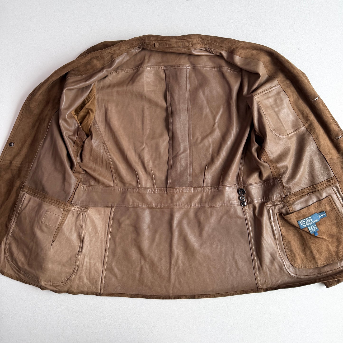 Polo Ralph Lauren (46R) Half-Norfolk Reverse Suede Leather Brown Sport Coat