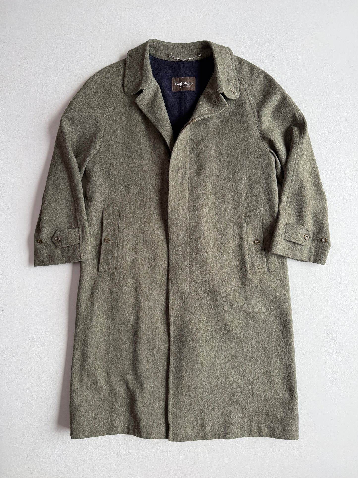 Paul Stuart (40R) Sage 100% Wool Twill Lined Balmacaan Car Coat