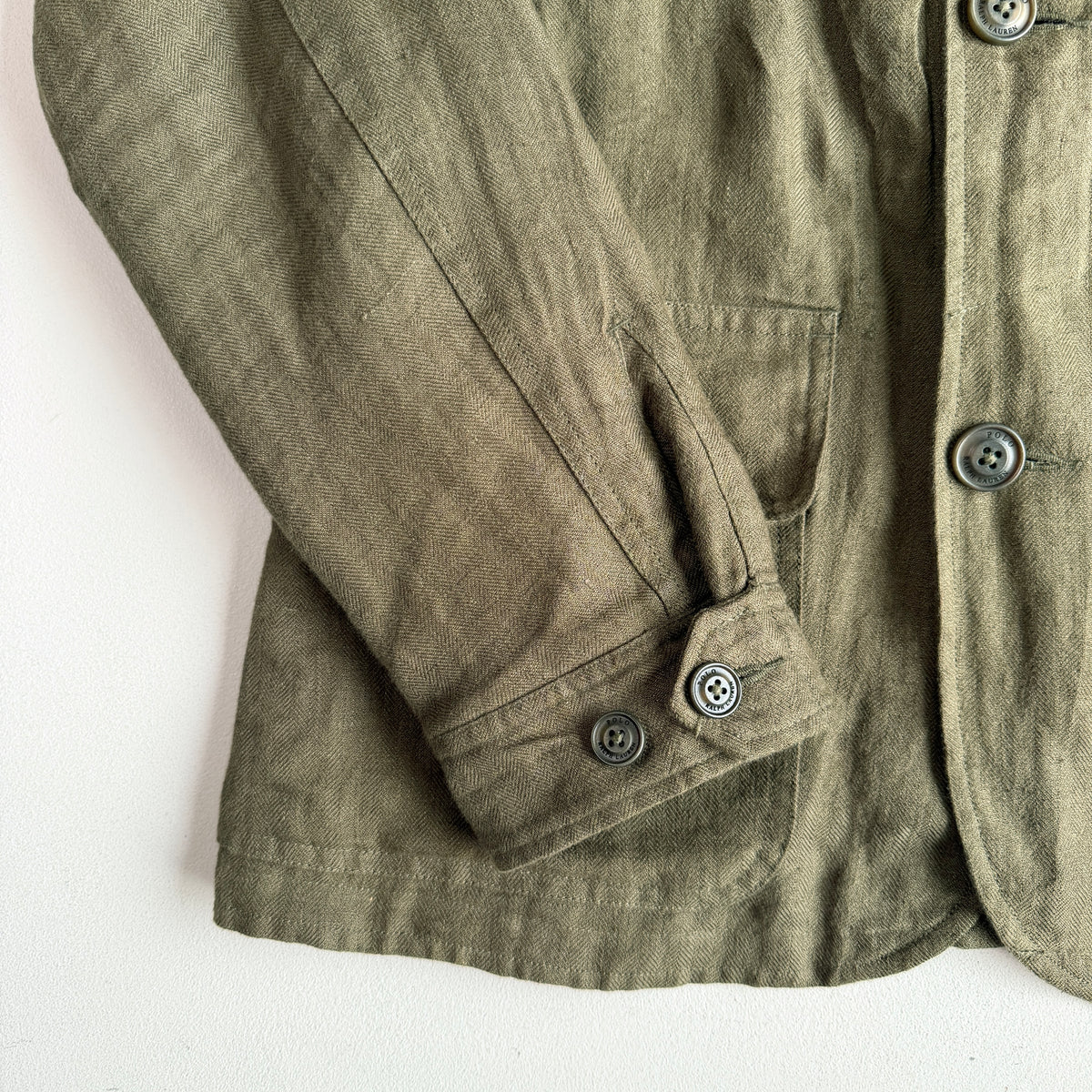 Polo Ralph Lauren (S) 100% Linen Herringbone Utility Green Jacket