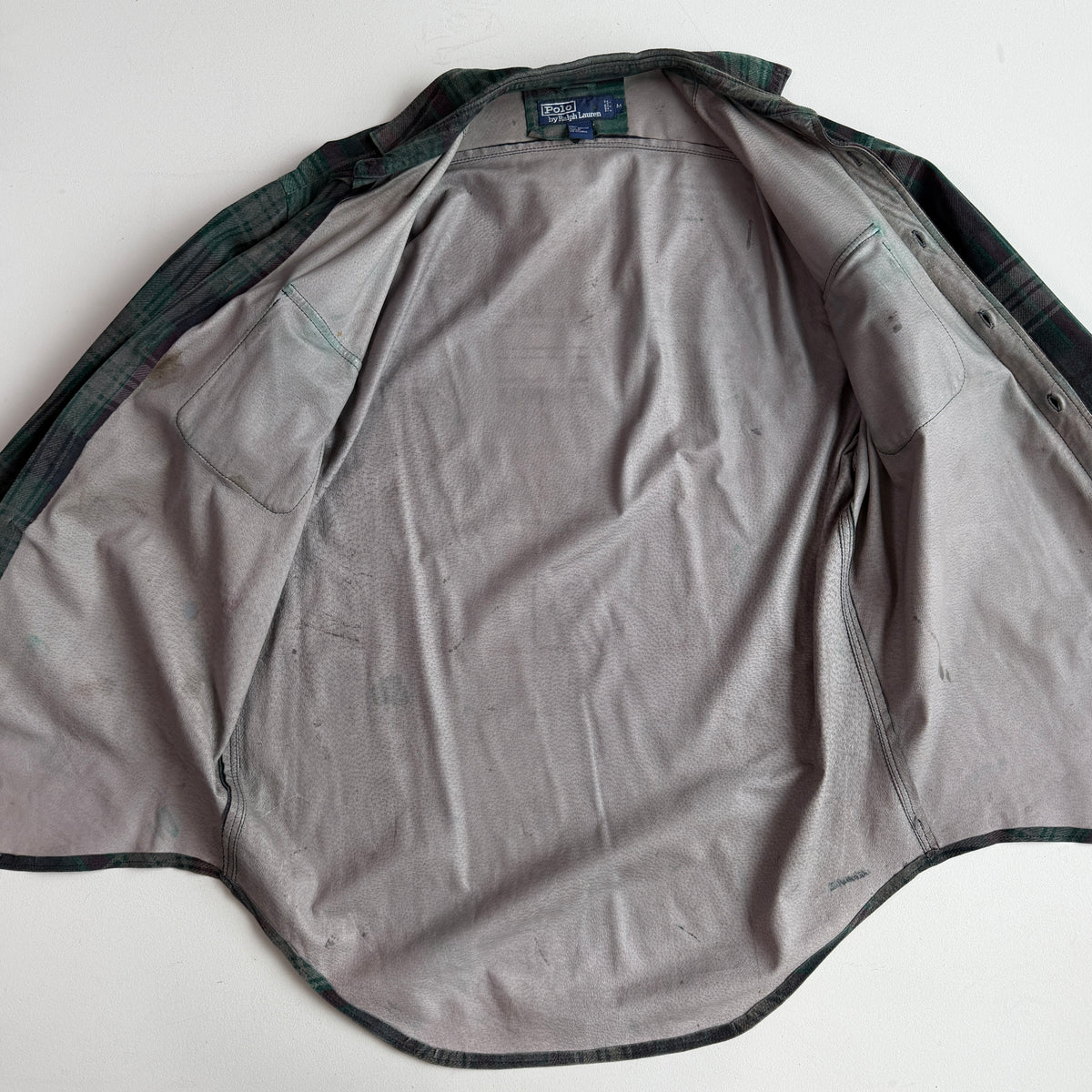 RARE! Polo Ralph Lauren (M) Suede Leather Plaid Tartan Button Front Shirt VNTG