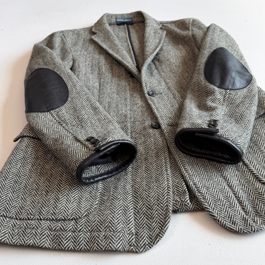 Polo Ralph Lauren (40R) Half-Norfolk Wool Tweed Leather Trim Sport Coat
