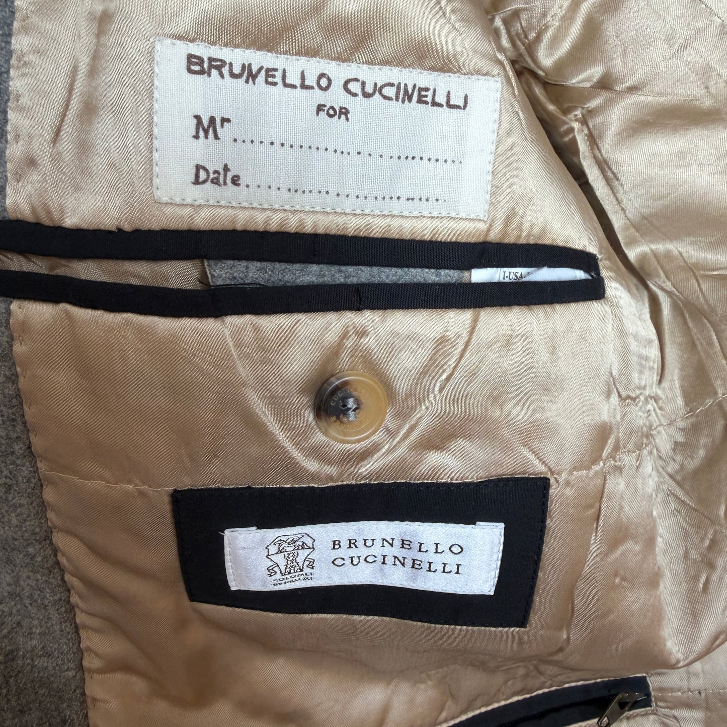Brunello Cucinelli (50) Sport-Coat Style Brushed Wool Cashmere Zip Peacoat