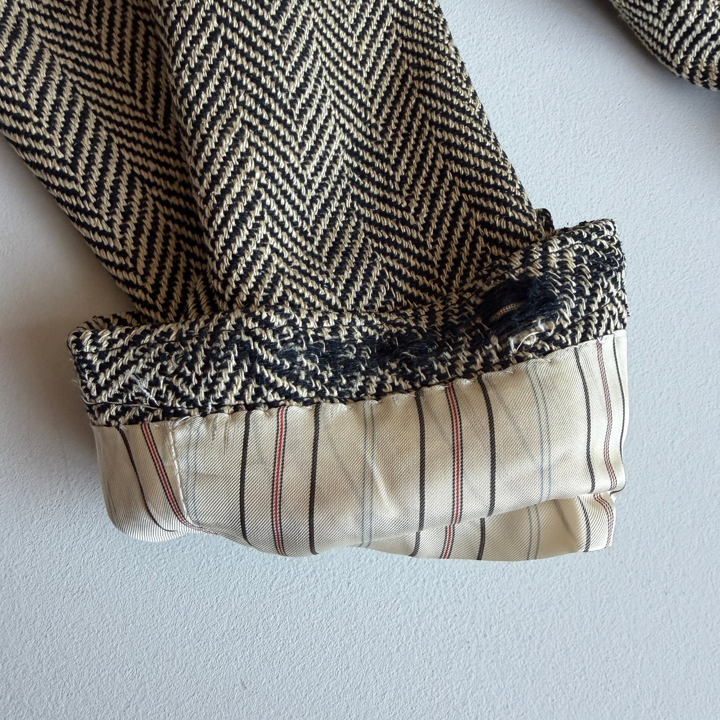 VNTG Polo Ralph Lauren (40R) 100% Silk Herringbone Beige/Black Sports Coat