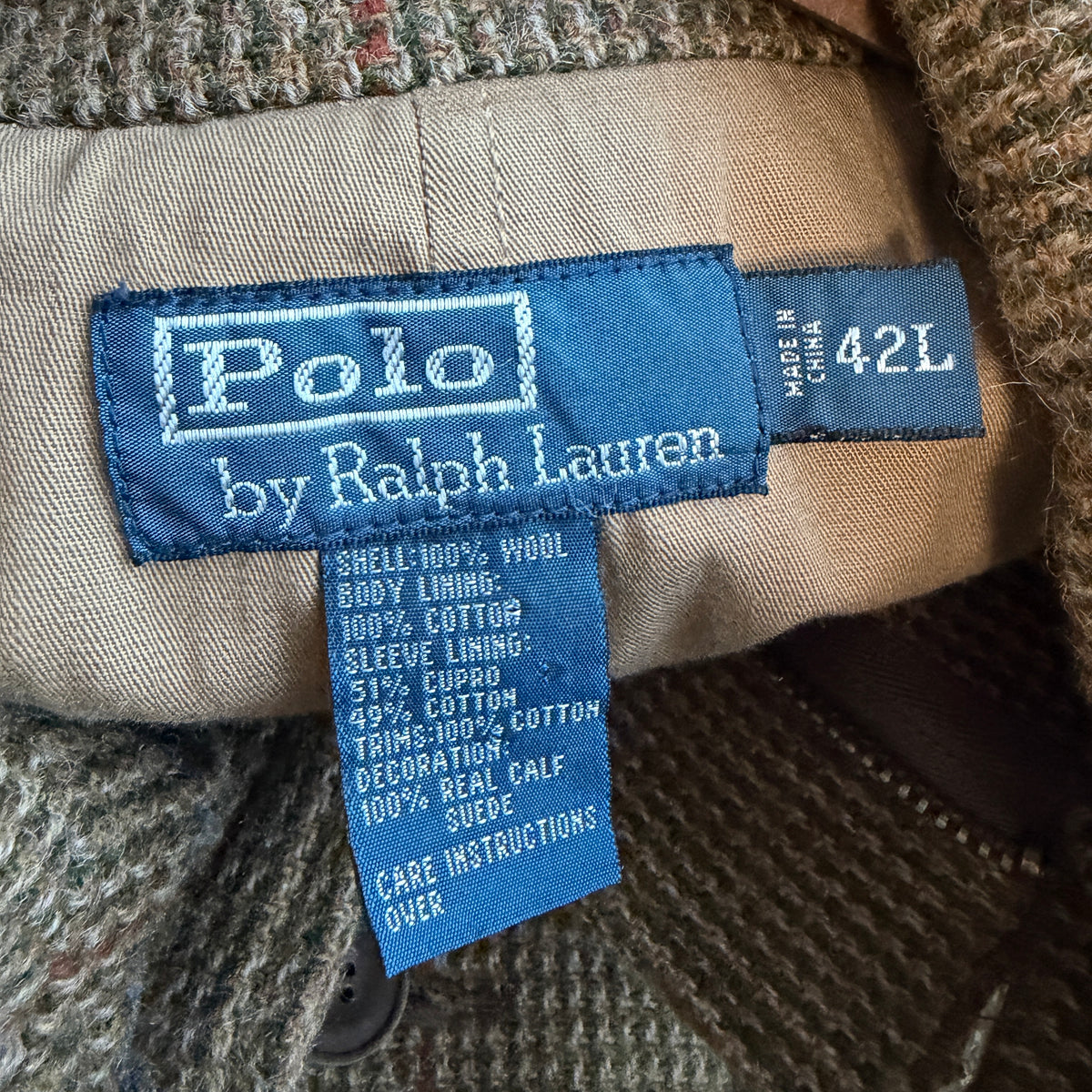 Polo Ralph Lauren (42L) Wool Tweed Olive Overcheck Field Belted Sport Jacket Coat