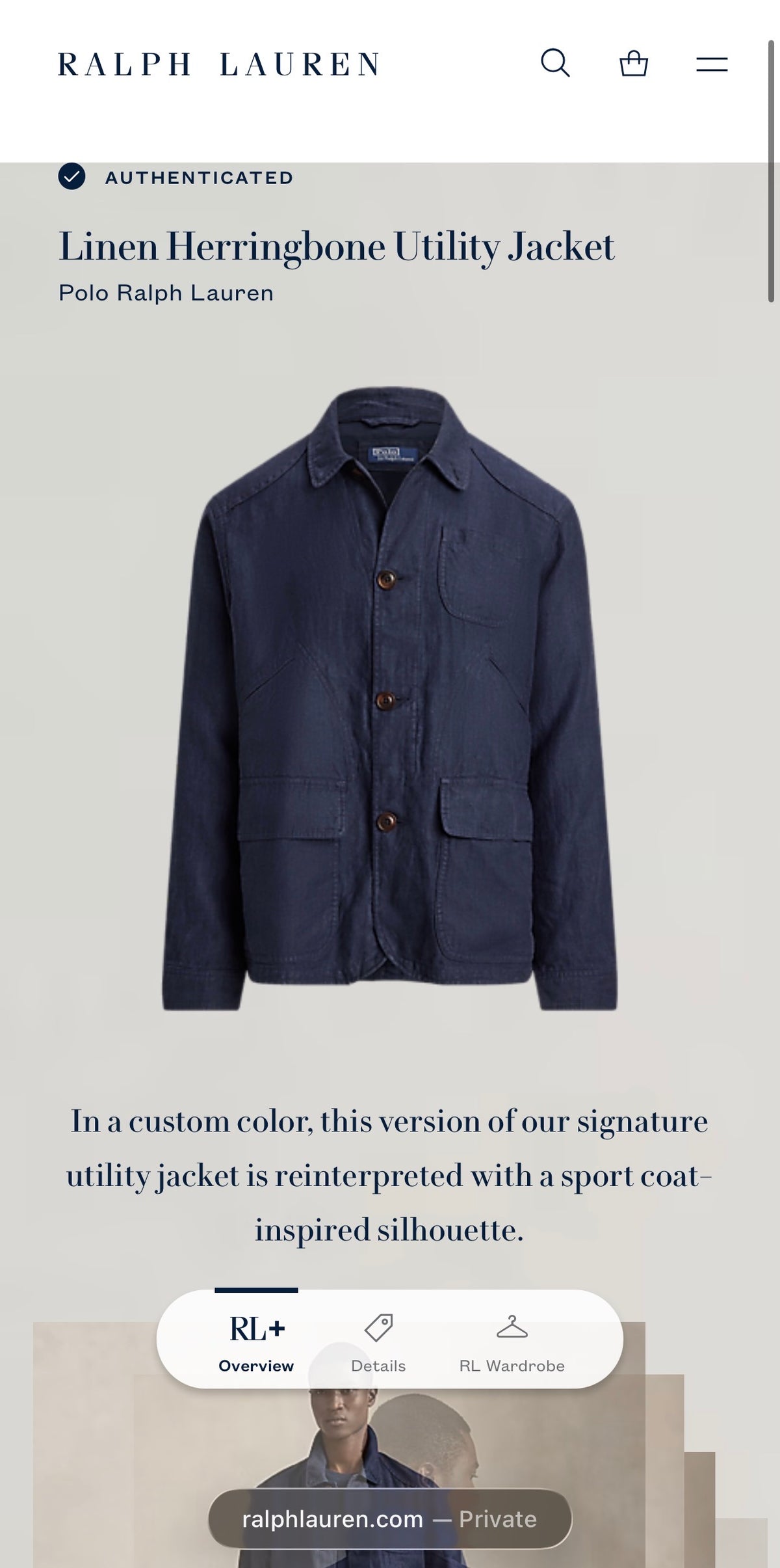 NWT Polo Ralph Lauren (2XL) 100% Linen Navy Blue Herringbone Field Utility Jacket